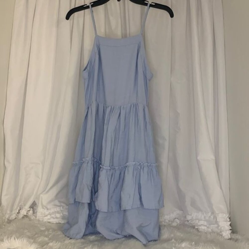 Altar’d State Light Blue Ruffle Layer Midi Summer Dress with Pockets Small